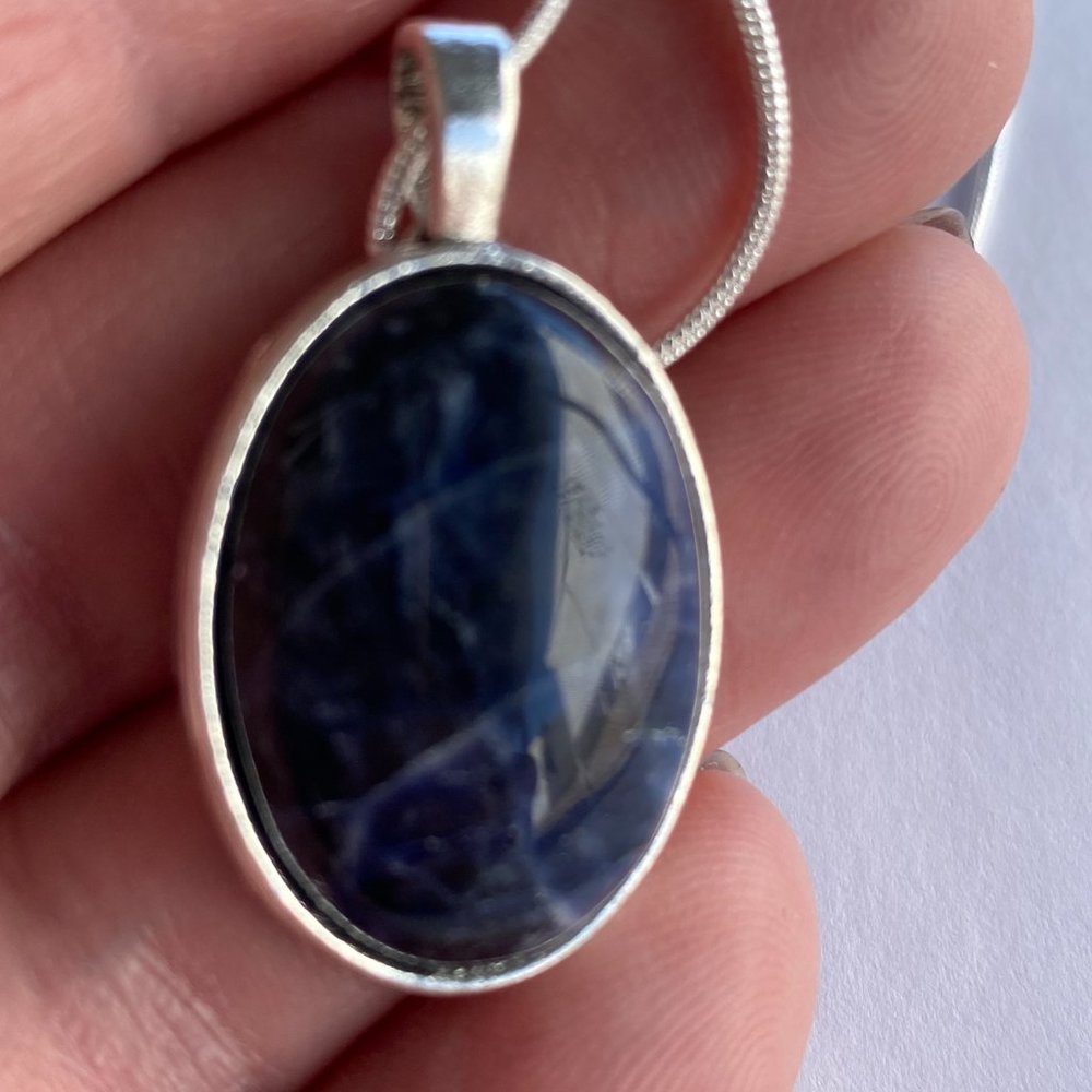 Unique Sodalite pendant large 18mm x 25mm on 18" silver plated chain
